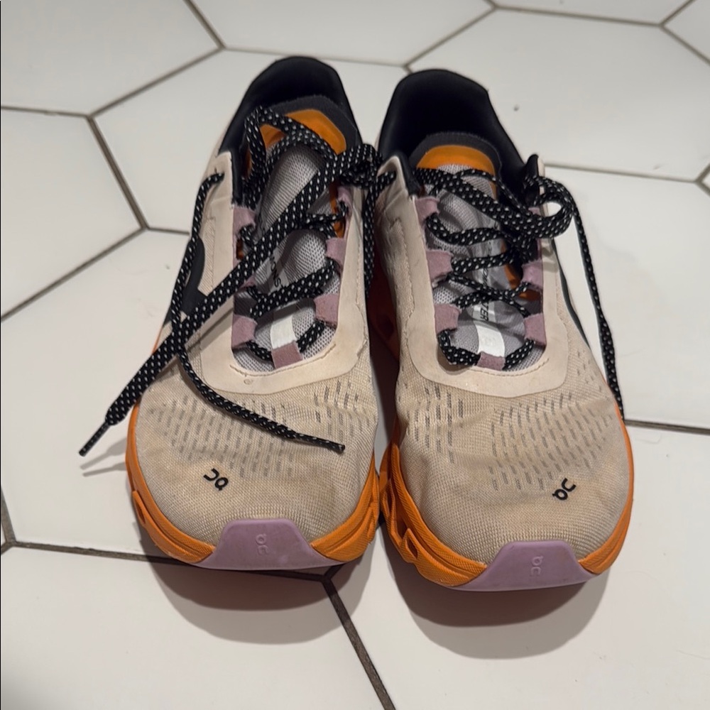 On Running Cream and Orange Athletic Shoes Modern Mesh Design